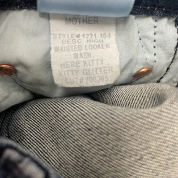 MOTHER High Waisted Looker Jeans Here Kitty Kitty Glitter Racer - Picture 9 of 13